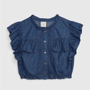 Gap × LoveShackFancy Kids Denim Ruffle Button-Front Top